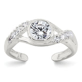 Sterling Silver Polished Fancy CZ Twisted Sides Adjustable Toe Ring